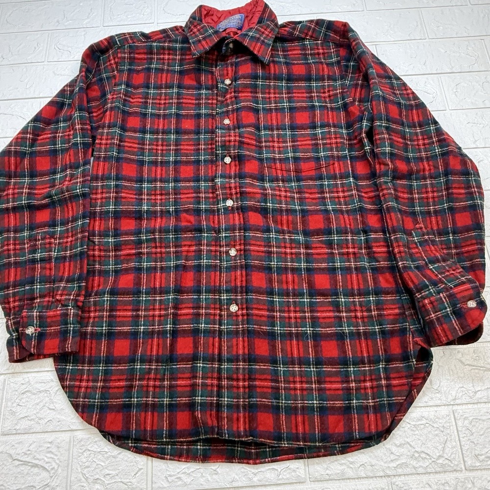 VTG Pendleton Men’s Warm Shirt 100% Virgin Wool Red Ramsay Tartan Plaid M USA